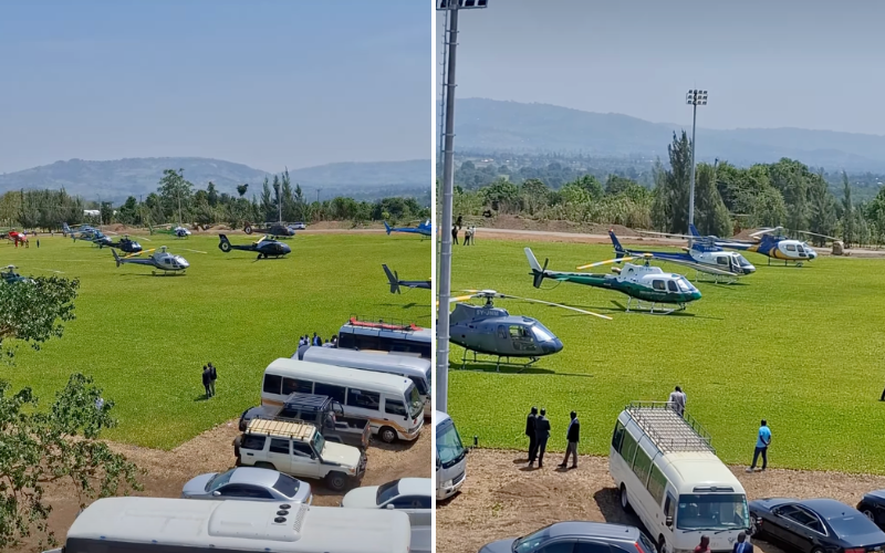 PHOTOS: Luxury chopper fleet at Ruto's farm steals show during Charlene's lavish wedding