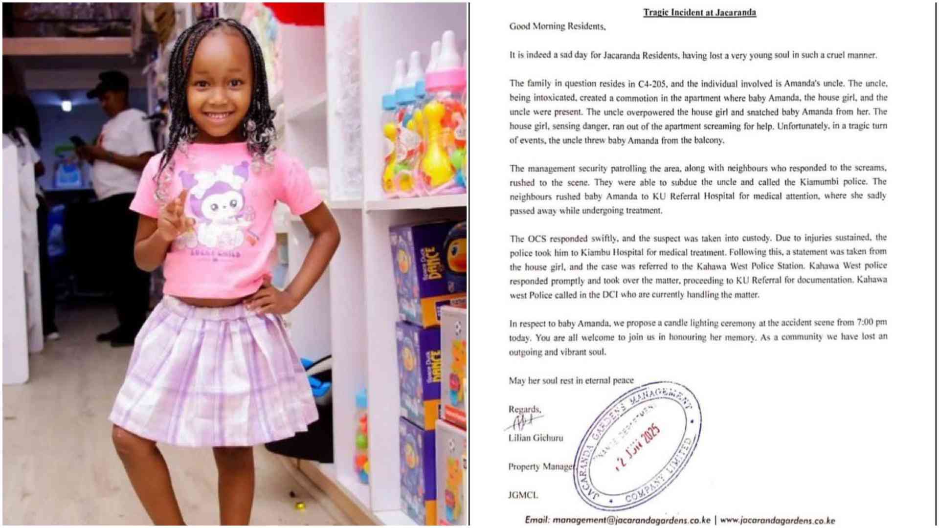 Heartbreaking video shows moment uncle threw 5-year-old girl from multi-storey Jacaranda Estate, Nairobi