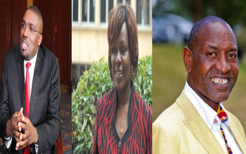 Former Mukurwe-ini MP Kabando Kabando, former Nyeri Woman Representative Priscilla Nyokabi and Wahome Mwangi.