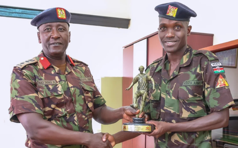 KDF honours Harambee Stars forward Boniface Muchiri for excellence on, off the field