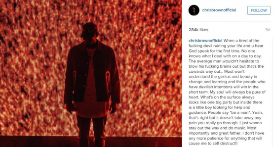 RnB singer Chris Brown's Instagram post