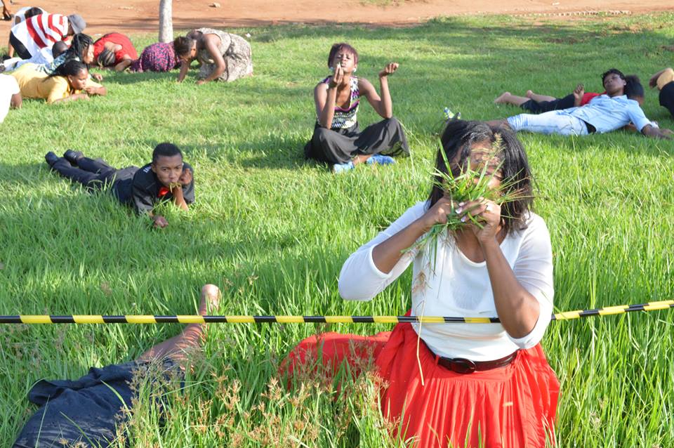 People eating grass