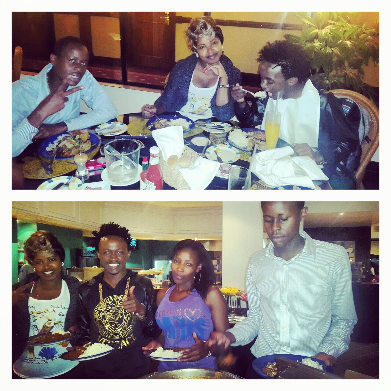 Bahati having lunch with fans