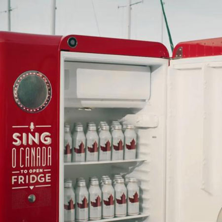 The beer fridge that opens once you sing the National Anthem