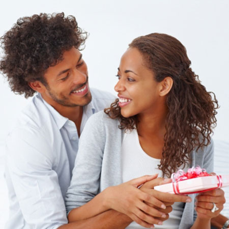 a man giving woman gift