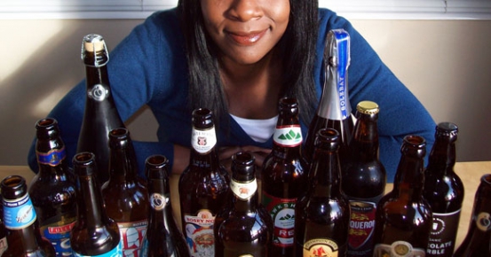 Woman drinking beer